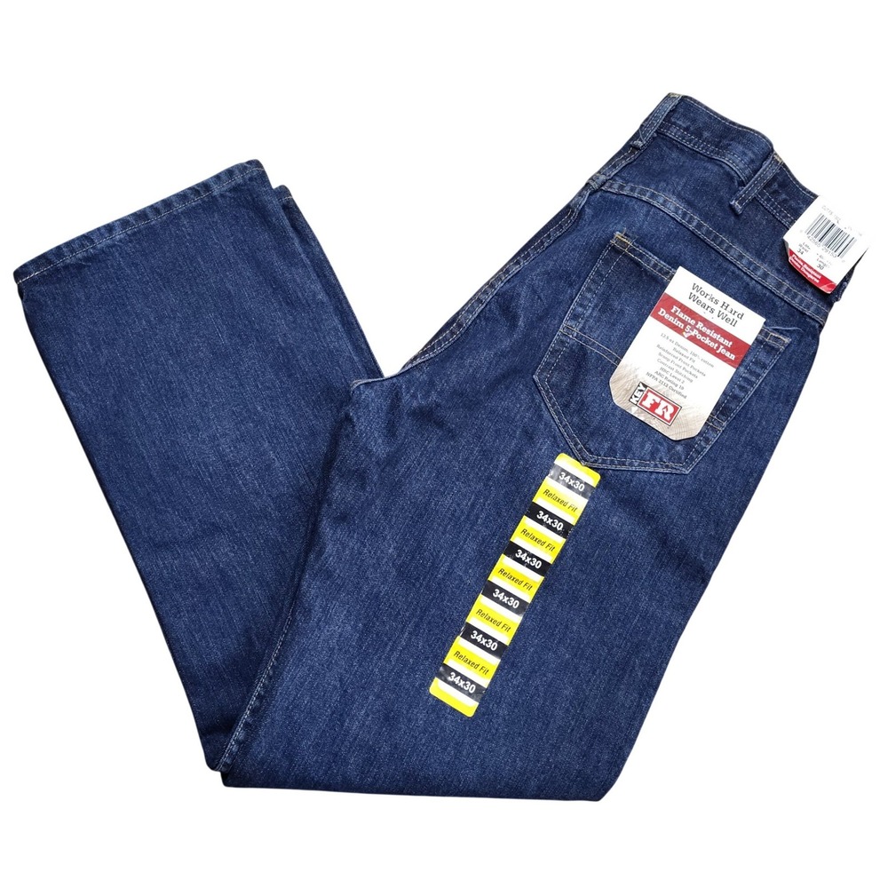 Key FR Flame Resistant Denim Jeans Mens 34x30 Blue New Relaxed Fit Dungaree